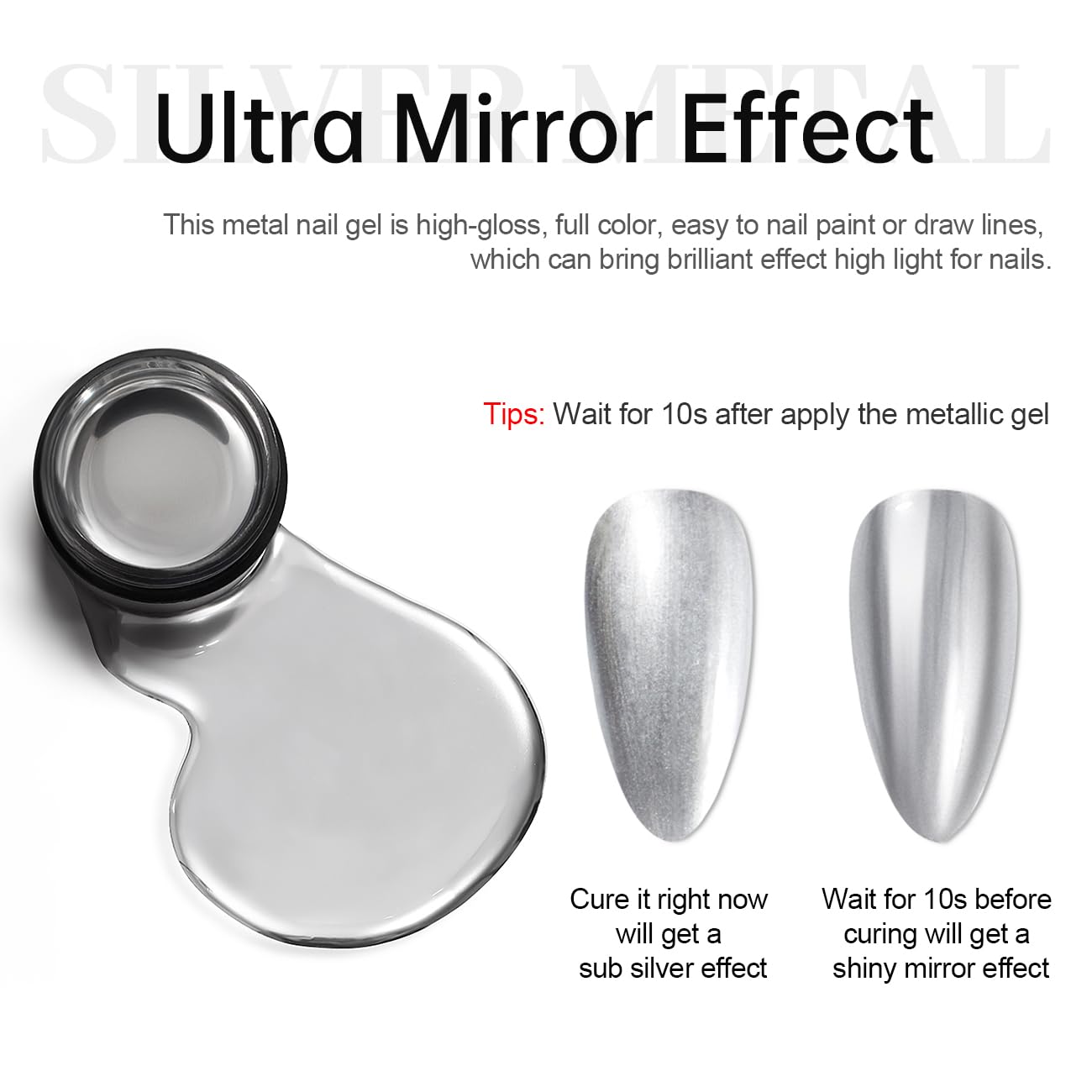  Metallic Painting Gel Nail Polish Silver Chrome 3D Metal Painted Drawing Gel Polish 8ml Liquid Mirror Effect Glossy Shine Soak Off Curing Need Home Salon DIY Nail Art Liner Design Manicure thumbnail