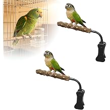 2 Pack Clamp on Perch, Wood Parrot Perches Stand with Clip, Adjustable Training Perch, Flexible Bendable Portable Clamp-On Playground for Cockatiels Conures Lovebirds
