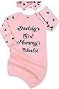 Mikccer Mikccer Newborn Baby Girl Gown 0-6 Months, Baby Girl Nightgowns, Babies Girls Gift, Little Sister Newborn Outfit and Coming Home Outfits with Headband Set Pink
