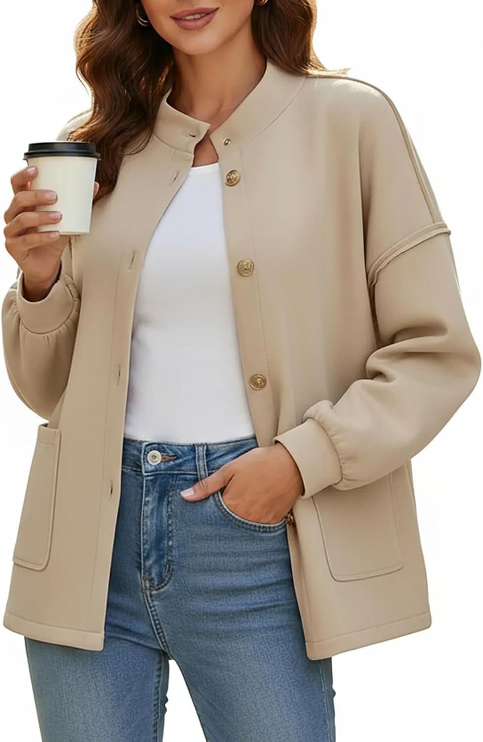 Disamer Jackets for Women Fall Fashion 2026 Casual Bomber Jacket Varsity Lantern Long Sleeve Outerwear Button Down Coat