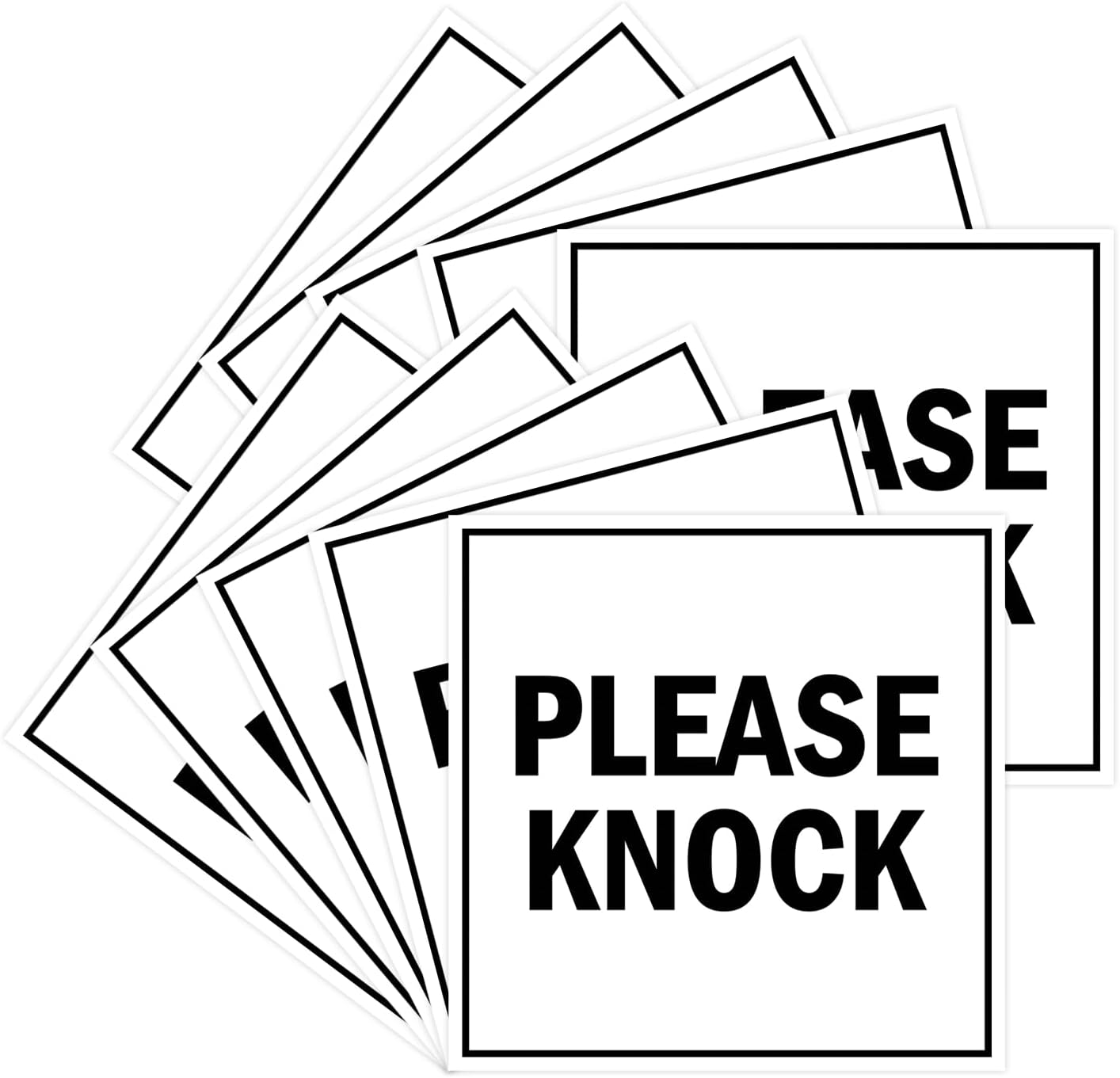 Square Please Knock Sign with Adhesive Tape, Mounts On Any Surface (White) - Medium (10 Pack)