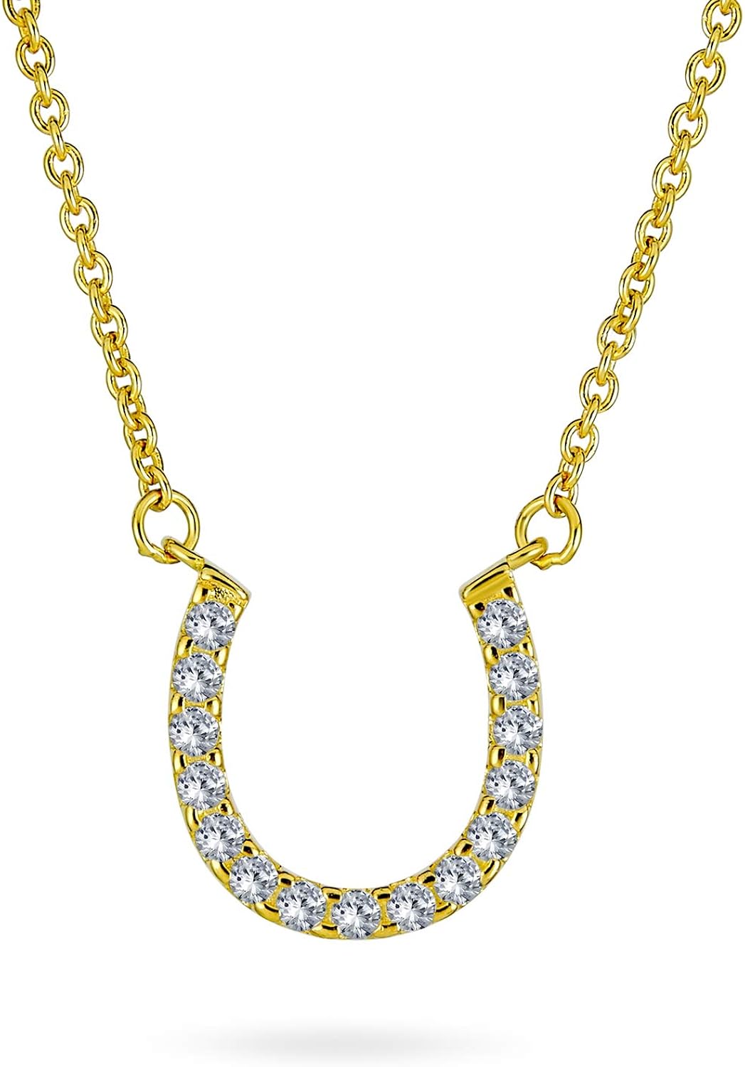 Good Luck Horseshoe Station Pendant Necklace Western Jewelry For Women For Graduation Pave Cubic Zirconia Gold Plated .925 Sterling