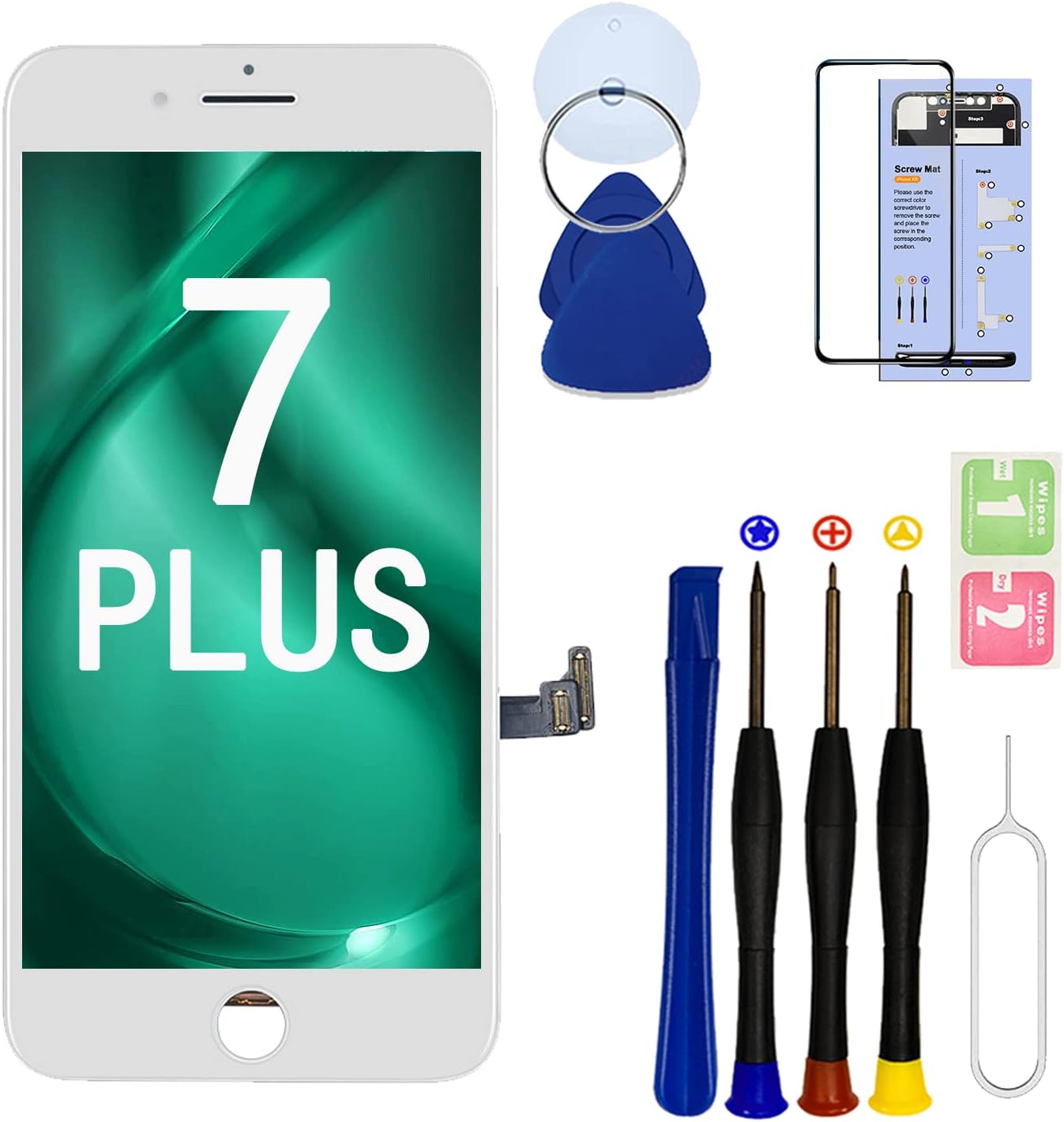 for iPhone 7 Plus Screen Replacement Kit,5.5 Inch 3D Touch LCD Digitizer Display for iPhone 7 Plus,with Repair Tools Kit (White)