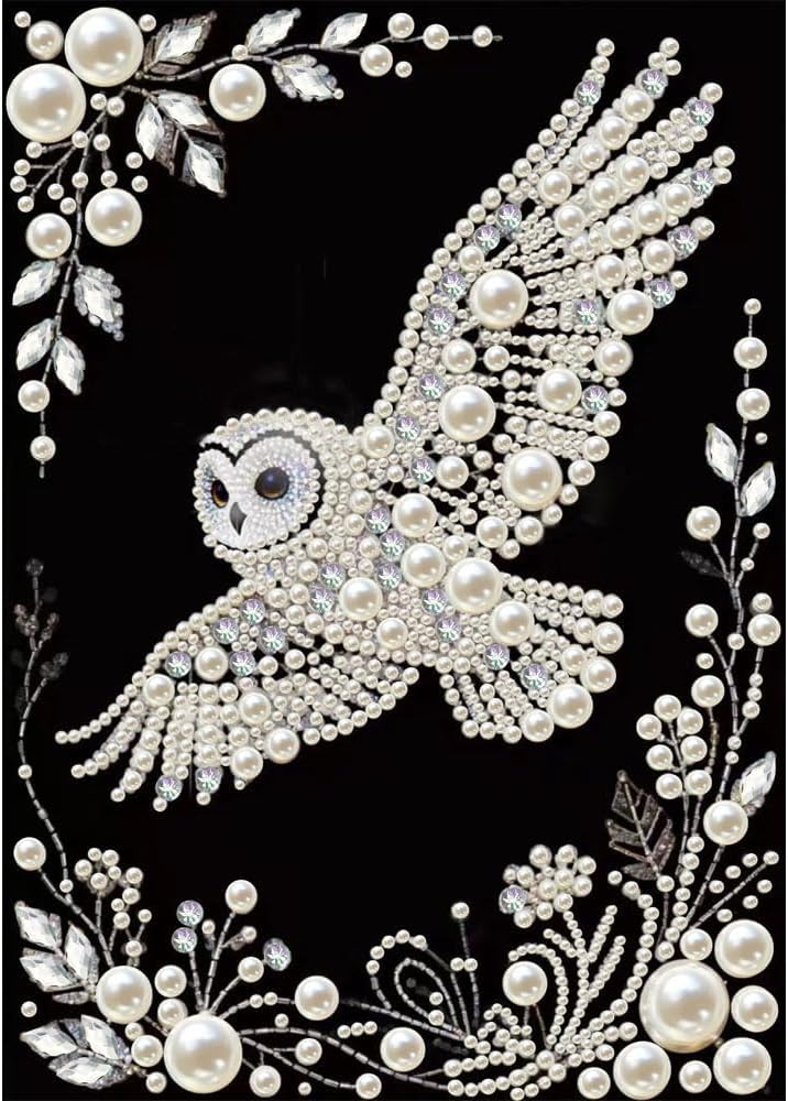 ZQEATRY Owl Animal Pearl Diamond Painting Kits for Adults Beginner, DIY Flower 3D Pearl Diamond Art Kits for Adults,5D Partial Drill Diamond Dots with Gem Art Kit for Home Wall Decor 12 x 16 Inch