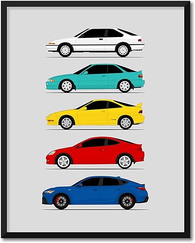 Vista 22 de Custom Car Posters Handmade Poster compatible with Acura Integra Evolution Generations and Print of Acura Integra - Rally Blue, 8x10 Metallic Print