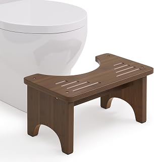 Toilet Stool for Adults 9 Inch, Poop Stool Adult & Kids, Bamboo Squatting Potty for Bathroom, Non-Slip Wooden Pooping Stools, Portable Potty Foot Step, Brown, 1 Pack