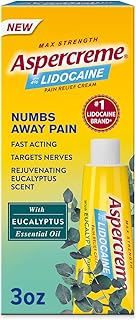 Aspercreme Essential Oils Lidocaine Pain Relief Cream, Max-Strength Lidocaine Numbs Away Nerve Pain, Moisturizing Aloe Hydrates Skin, Eucalyptus, 3 Oz.