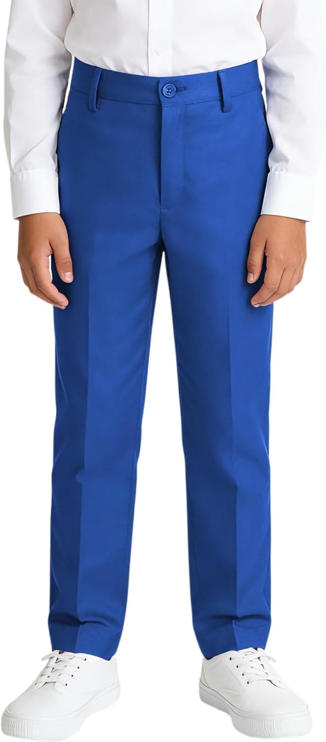 Boys' Dress Pants Kids Formal Suit Pants for Boys School Uniform Wedding Easter Outfit Adjustable Waist, Size 5-14Y