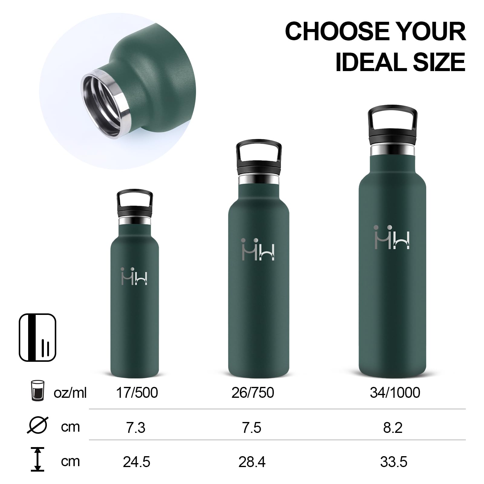 Borraccia Termica, 750ml Borraccia, Senza BPA, Borraccie con Cannuccia, Senza Perdite, Bottiglia Termica, Borraccie Acciaio Inox, Doble Aislamiento, per Trekking, Campeggio, Corsa, Palestra, Verde