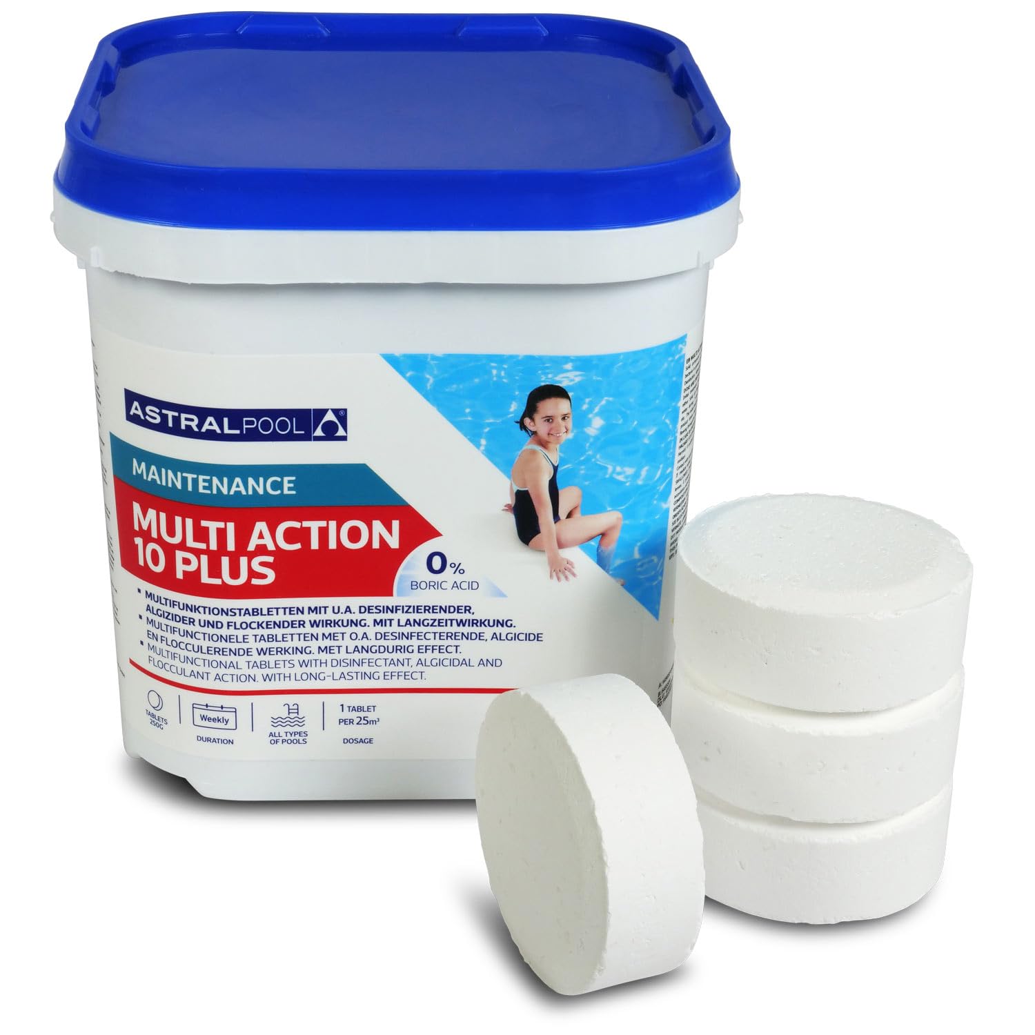 Astral Pool Multi Action 10 Plus - 5 kg Langsam lösliche 10in1 Chlortabletten für Pool Langzeitdesinfektion und Algenkontrolle