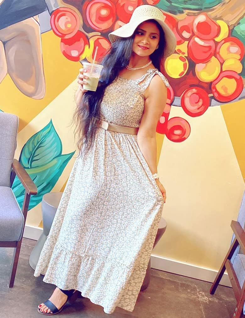 Tobrief Women's Boho Dress Summer Spaghetti Strap Square Neck Flowy Ruffle Beach Long Maxi Dress - Image 6