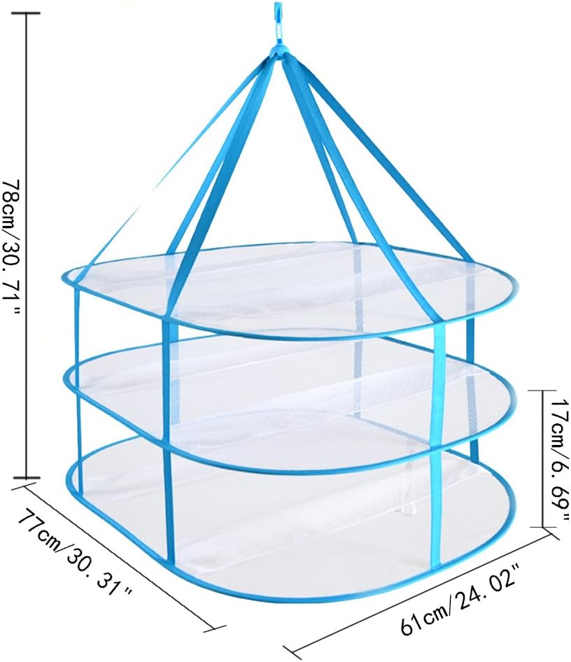 2-3 Tier Foldable Stackable Mesh Clothes Drying Rack | Windproof Hanging Dryer Basket w/Fixing Band | Indoor & Outdoor Portable for Sweaters, T-Shirts, Swimsuits, Underwear (3 Tier)