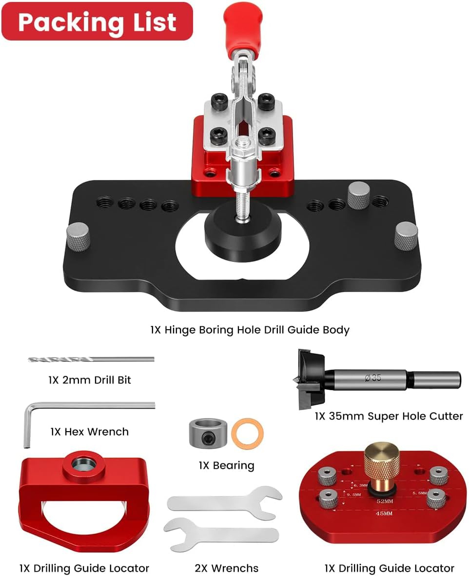 Metal Concealed Hinge Jig with Woodworking Tools, 35mm Concealed Door Hinge Jig for Cabinet Hinges Mounting
