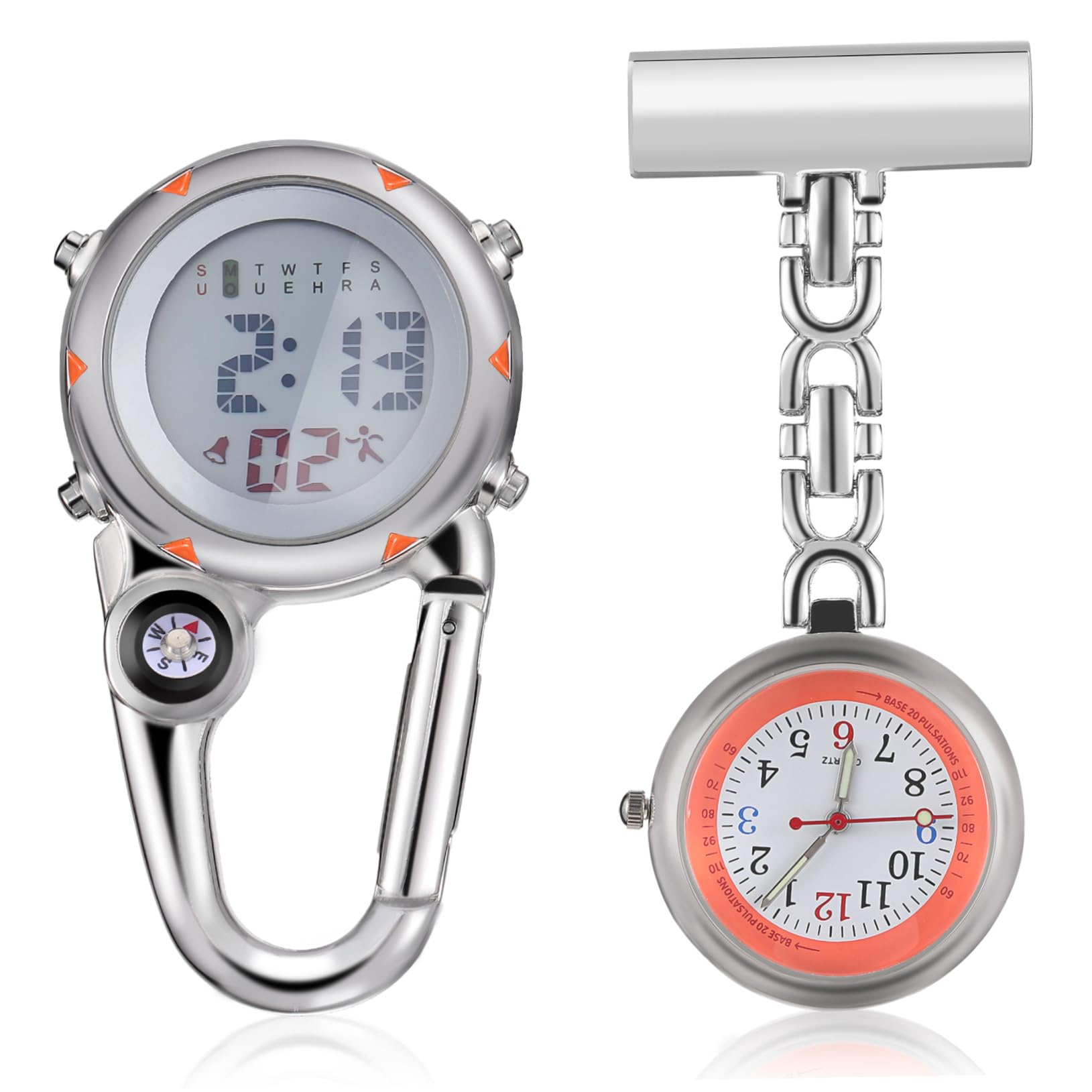 LIFKOME 2stücke Pack Digitale Taschenuhr Mit Karabinerclip Leuchtend Für Krankenschwestern Outdoor Bergsteigen Camping Kompass Stiftdesign Rostfrei Leicht Tragbar Für Einsatz
