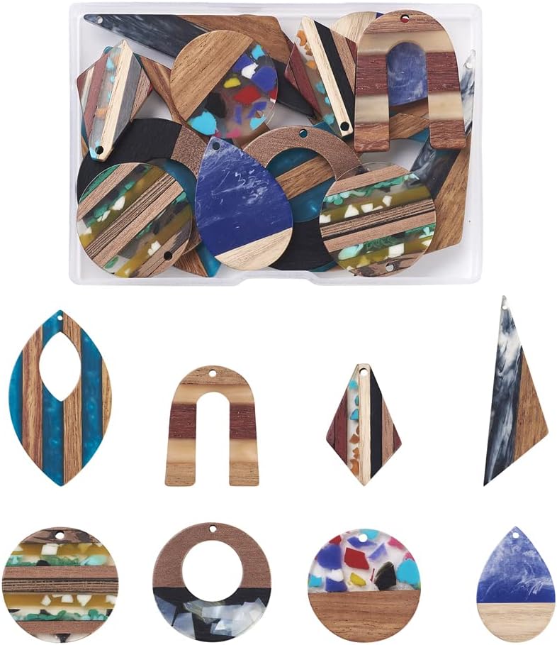 Beadthoven 18pcs/9 Pairs Natural Wood Resin Rectangle Bar Charms DIY Earrings Pendants Mixed Colors Vertical Bar Wooden Pieces Pendants for Statement Jewelry Making Findings : Arts, Crafts & Sewing