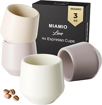 MIAMIO - Espresso Cups Set of 4 / Mug, Ceramic 3oz - Luxe Cream Rose
