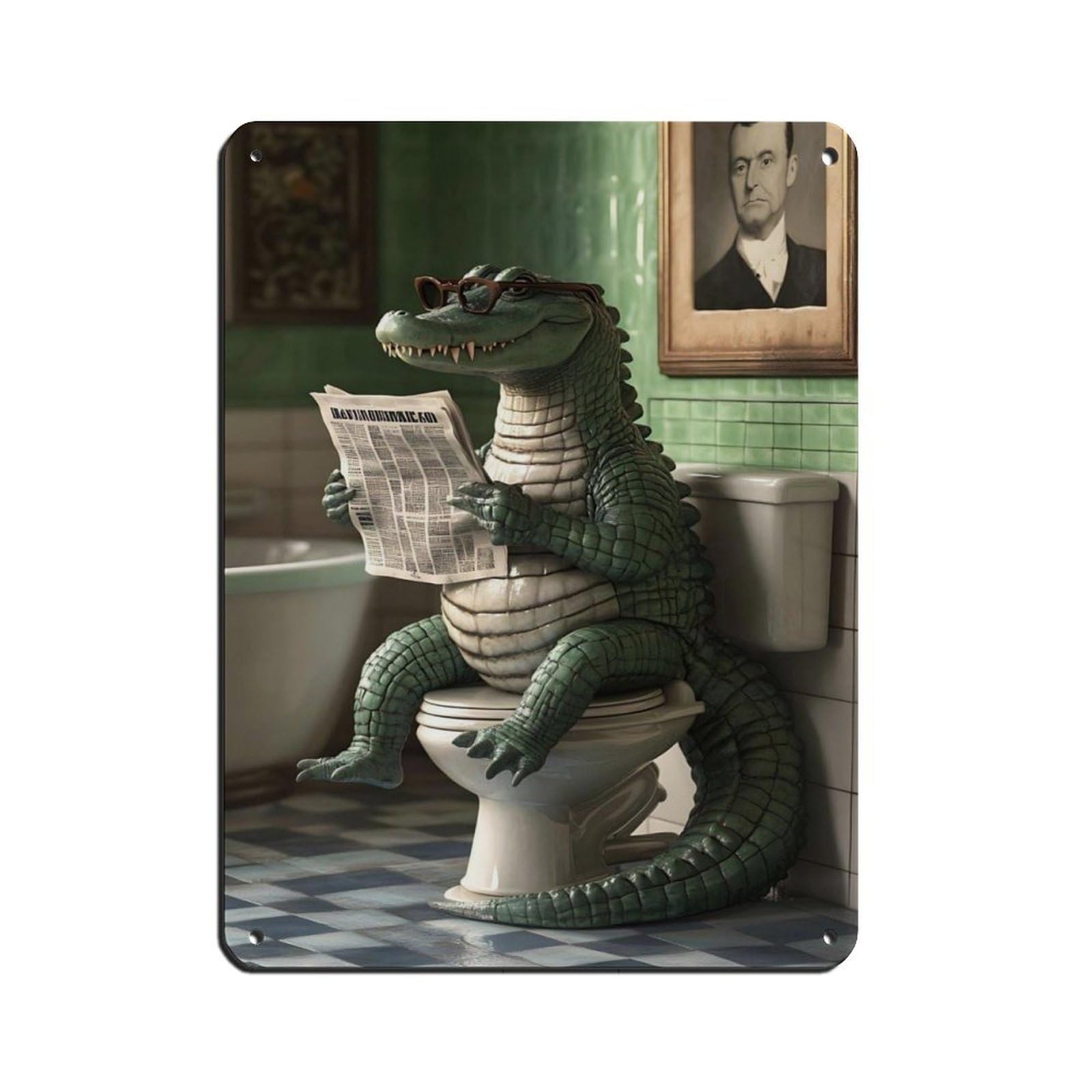 Alligator Reading Newspaper Retro Poster Metal Tin Sign Chic Art Retro Iron Painting Bar People Cave Cafe Family Garage Poster Wall Decoration 12x16inch(30x40cm)