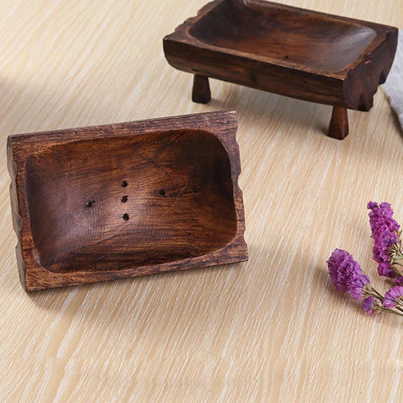 Thailändische Seifenschale aus massivem Holz mit Drainage, natürliches Teakholz, Badezimmer-Seifenhalter mit erhöhtem Design