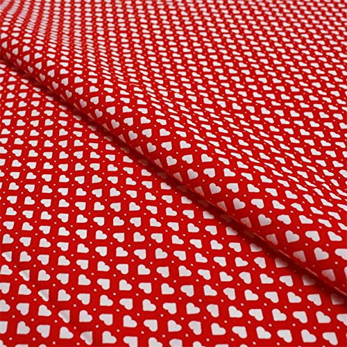 Hans-Textil-Shop Stoff Meterware Aneta Herzen Punkte Baumwolle - 1 Meter, Landhaus, Deko, Kissen, Bettwäsche, Tischwäsche (Rot) Cover