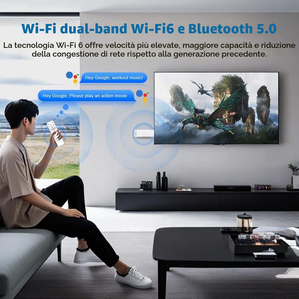 4K Android TV Stick 14.0, 2026 Mini TV Stick 2 GB di RAM 16 GB di ROM Ultra HD CPU RK3518 Supporta Wi-Fi 6 2.4G/5G Bluetooth 5.0 USB HDR10 Smart TV Box con Telecomando vocale Bluetooth - Bianco