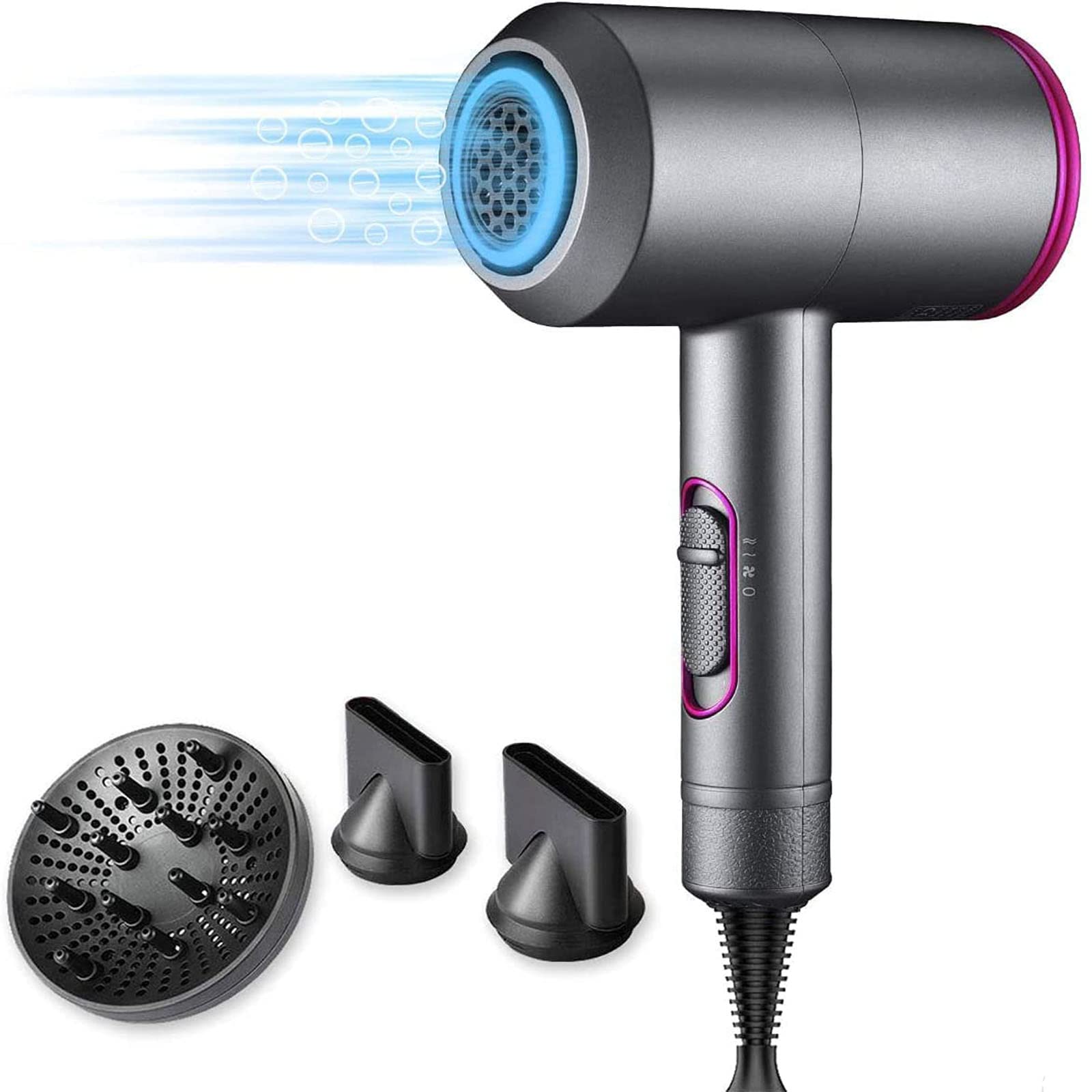 Professional Hair Dryer, 1800W Protable Ionic Hairdryer for Hair Care, Powerful Hot/Cool Wind Blow Dryer, with Diffuser and Concentrator Nozzle for Home & Travel