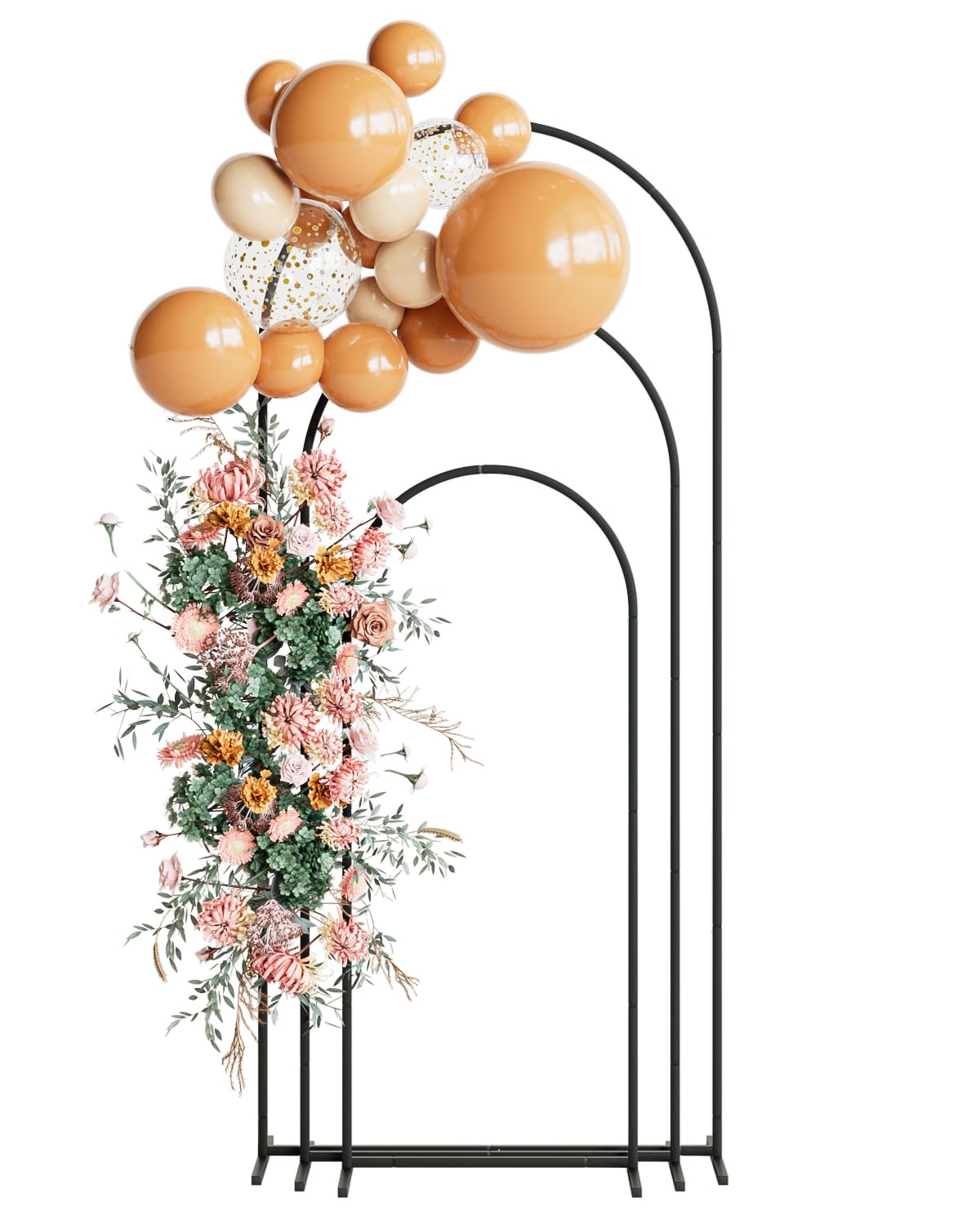 HEYZOEY Wedding Arch Set of 3, Black Metal Arch Backdrop Stand - 5ft 11in, 4ft 11in, 3ft 11in Balloon Arch Stand Wedding Arch Frame for Ceremony Decoration