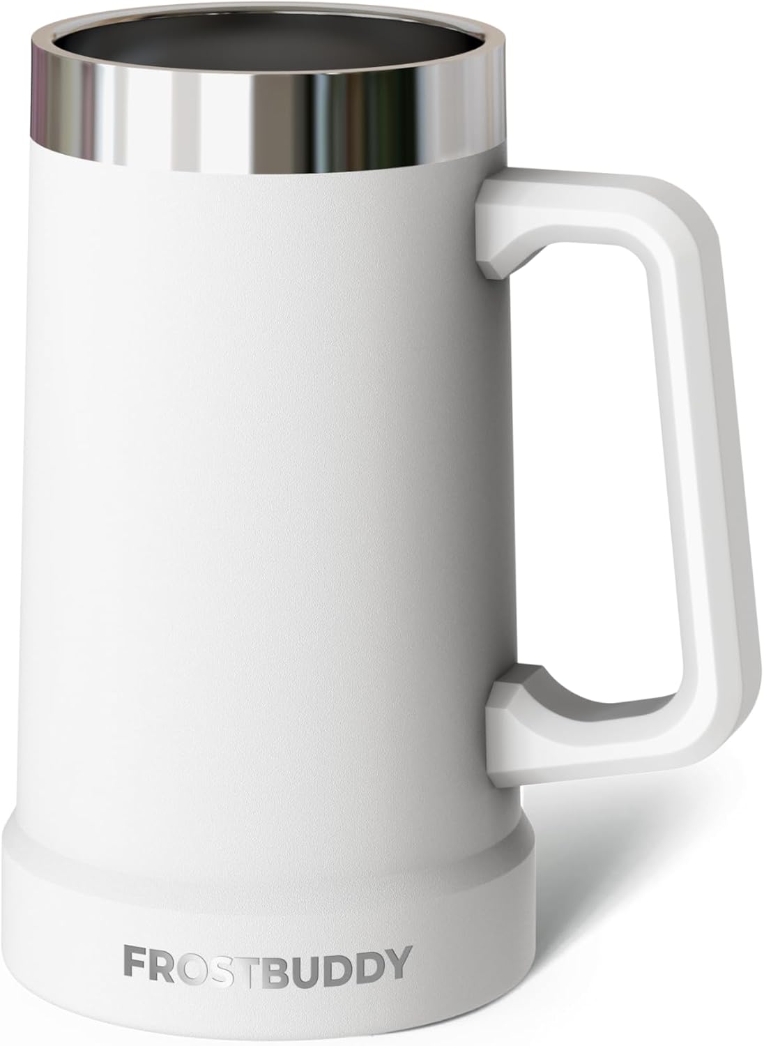 Frost Buddy Stein Buddy – 24oz Insulated Stainless Steel Beer Stein Mug with Handle – Keeps Beer Cold for Hours – Ideal for Tailgating, Parties, BBQs, and Gifts (White)