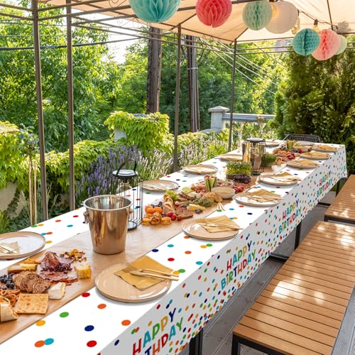 3 Pack Happy Birthday Plastic Tablecloth Decorations,Disposable Colorful Polka Dots Table Cloths,Rectangle Waterproof Table Cover for Girls Boys Birthday Baby Shower Party Decorations,54x108 Inch