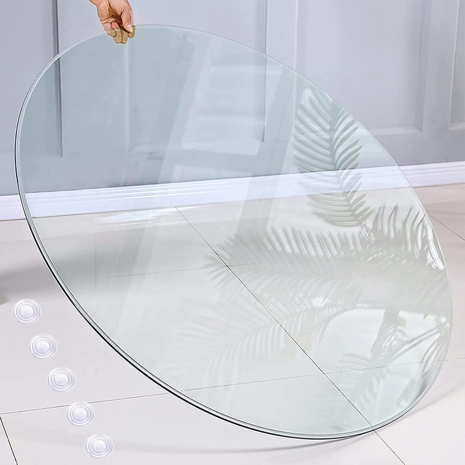 Table Top Tempered Glass 38 Cm 48 Cm 55 Cm 68 Cm 75 Cm 80 Cm, 18 Sizes, Thick : 9mm, Flat Edge Polish, Clear, Heat Resistant, Not Easy to Damage, Round Glass Table Top