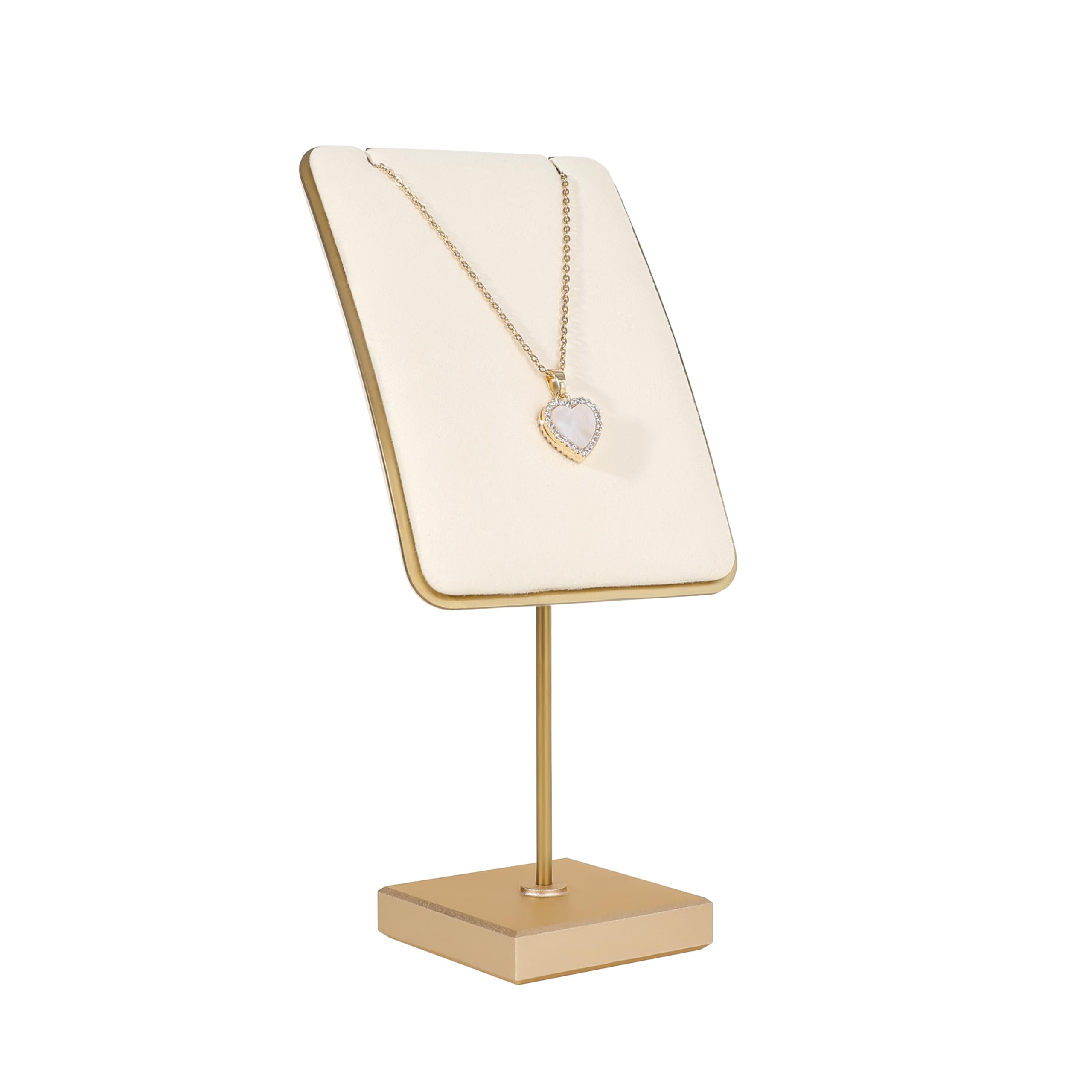 GemeShou Beige necklace holder small jewelry stand, Velvet necklace display stand for selling, metal jewelry organizer necklace earring hanger【Beige】