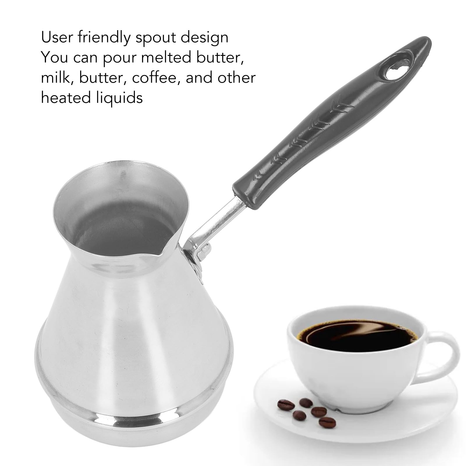 XHTLLO 2PCS Stainless Steel Turkish Coffee Pot Stovetop Pour Over Kettle with Long Handle, Rust Resistant, Multi Functional Design for Melted Butter Milk (500ml)
