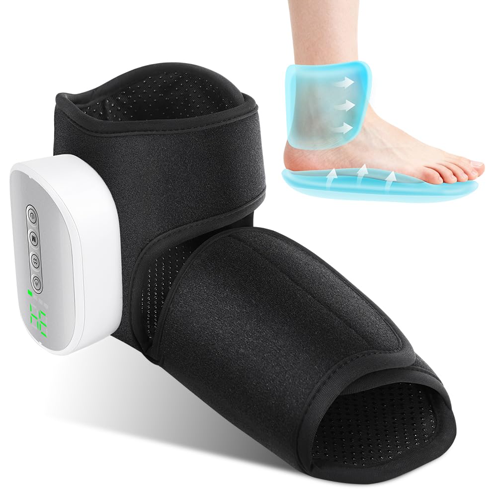 Elektrisch Fußmassagegerät Luftkompression, Kabelloses Fussmassagegerät mit 3 Intensitätsstufen, 4 Heizstufen und 4 Airbag-Massagestufen, Timer, 3000mAh Akku