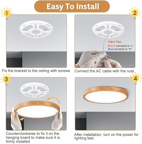 Miniatura 6 de Lámpara de techo LED de 12 pulgadas, montaje empotrado, alfombrilla de ABS, 2800 K blanco cálido, 24 W, lámpara de techo redonda moderna plana de