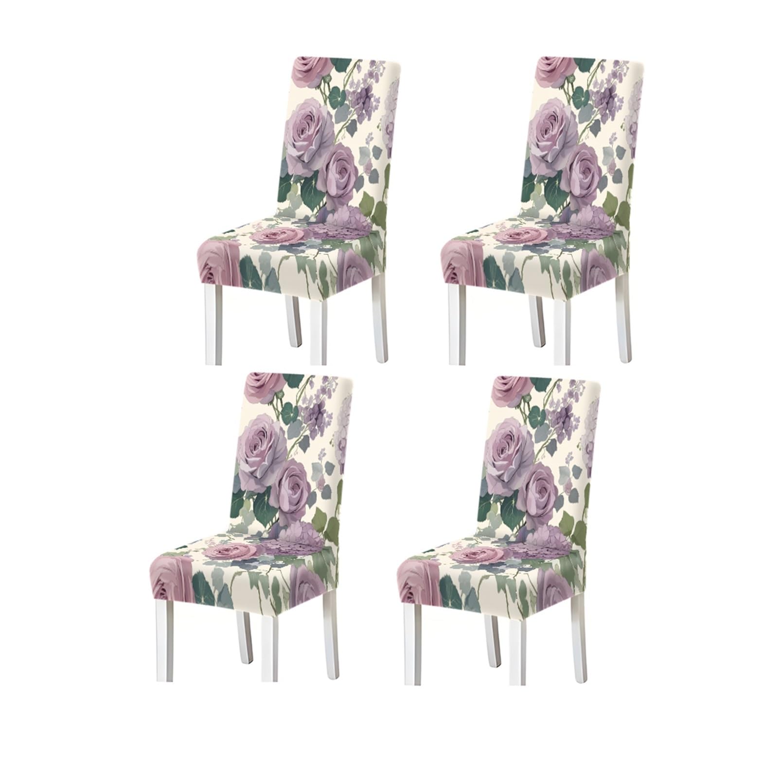 KXUAUV Elegant Lavender Purple Rose Hydrangea Floral Print Stretch Dining Chair Covers, 2/4/6 PCS For Home Kitchen Party Seat Protectors for Restaurant Hotel Party(4PCSChair cover)