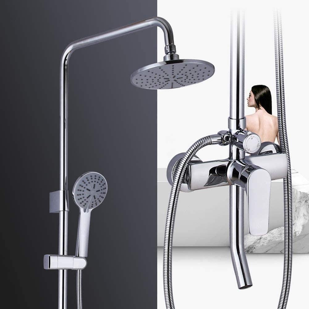 Ensemble de douche complet avec robinet mitigeur laiton et douchette 3 modes silver