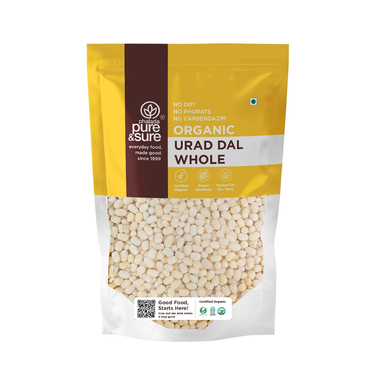 Pure & Sure Organic White Urad Dal Whole 500gm | 100% Natural Sabut Urad | Certified Organic | Rich in Protein, Iron & Fiber | No Chemicals & Additives