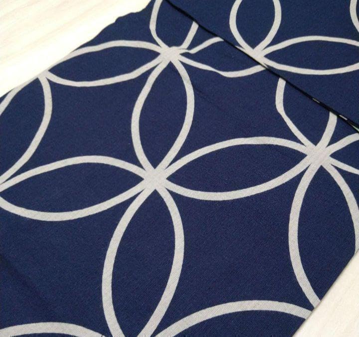 □最高級しじら織浴衣 麻の葉紺□反物染め抜きの抜染□着物着用可