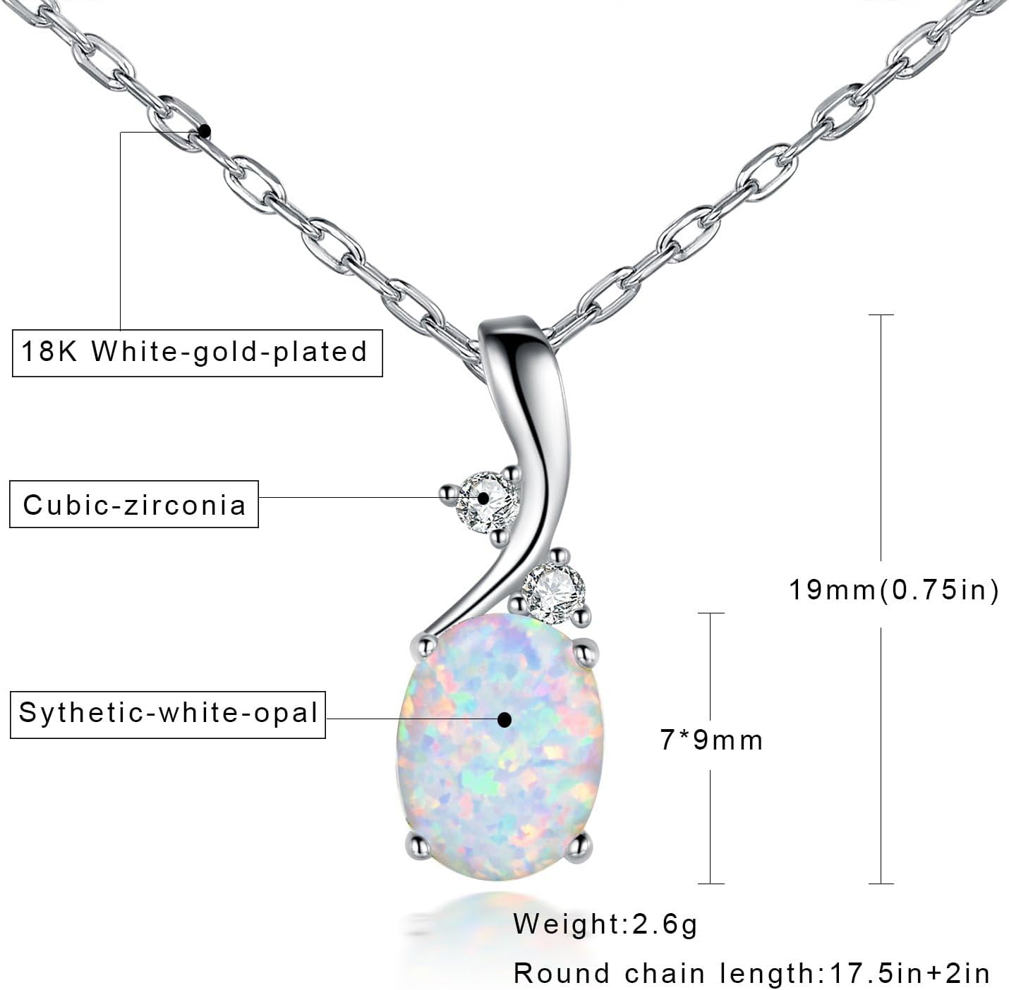 VOLUKA Created Opal/Amethyst/Mystic Topaz Pendant Necklace for Women,18K White/Rose Gold Plated Chain Wedding Engagement Jewelry Gift - Image 5