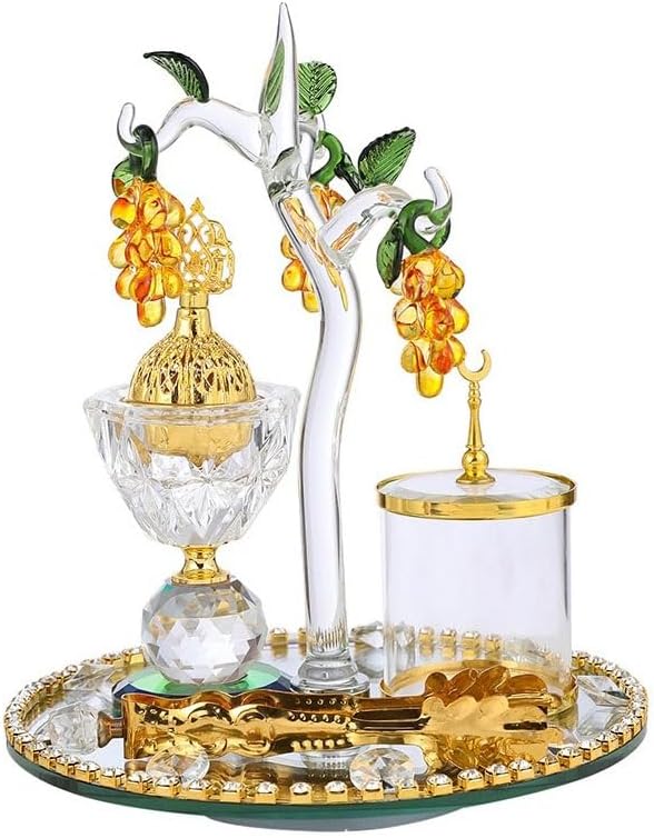 Incense Burner Golden Rotating Incense Burner Set of 4 Pieces, Exquisite Crystal Incense Burner Set with Grape Tree Decoration, for Yoga, Spa Aromatherapy, Office&Home Decor Backflow Incense Holders