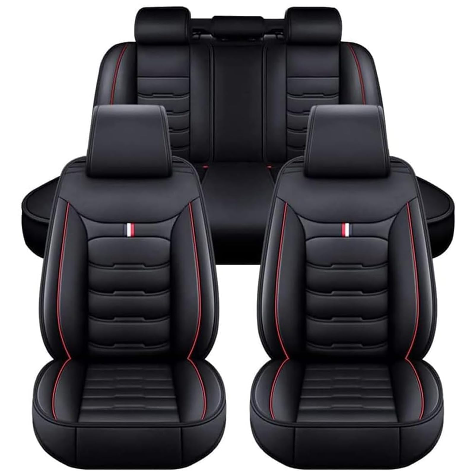 LZLMCCLM Leather Full Set Car Seat Covers for Audi A4 B8 8K Allroad A4 B9 Avant A4 B9 allroad A5 B8 8T, 5 Seats Waterproof Breathable Seat Cushion Protector Covers Interior Accessories,Black_Red/A