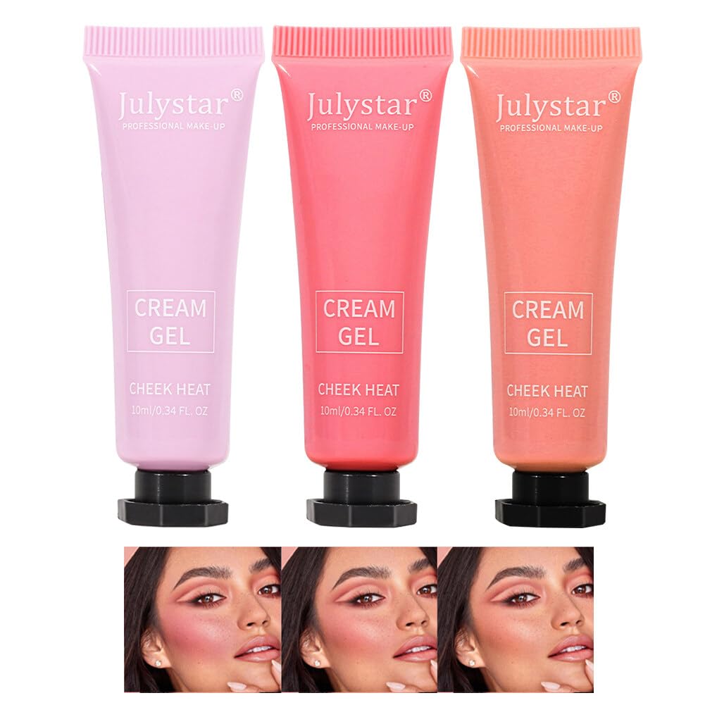 Cheek Heat Gel-Cream Blush Makeup, Lightweight, Breathable Feel, Sheer Flush Of Color, Dewy Finish, Oil-Free, Hydrating Gel Blusher Natural Shimmer Blush Stick Matte, 3 Count, Type 7