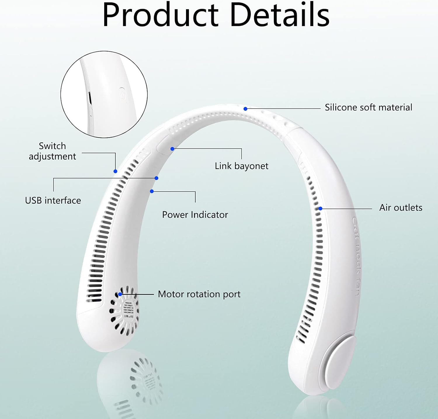 Portable Neck Fan, Hands Free Bladeless Neck Fan 360° Bendable Small Fan Cooling USB Fan Rechargeable Personal Fan 3 Speeds Wearable Neck Fans for Home Office Outdoor Travel Sports (White) : Home & Kitchen