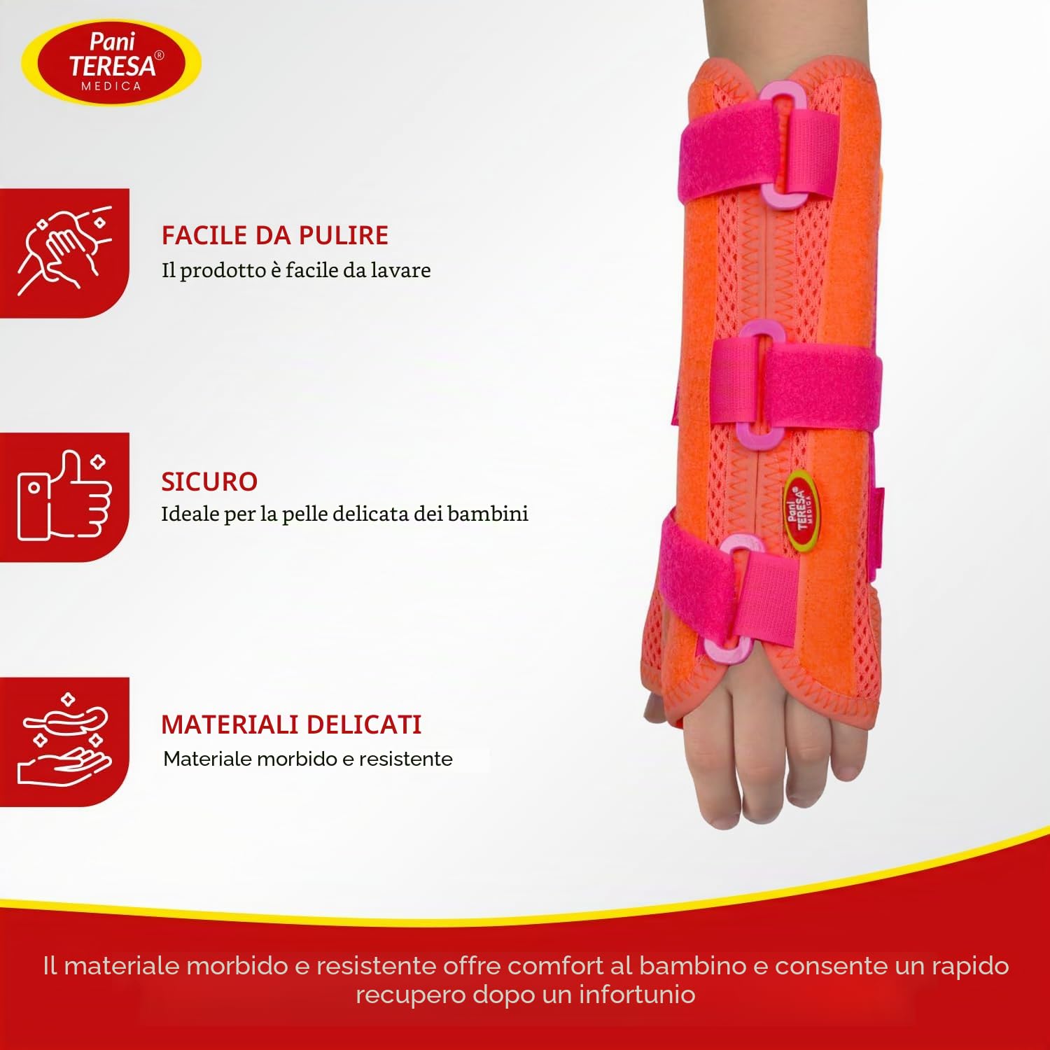 Tutore Polso 2in1 Ortopedico Universale Regolabile Destro Sinistro Bambini e Adolescenti Bendaggio Per Polso Con Pollice 11-14 cm Corallo