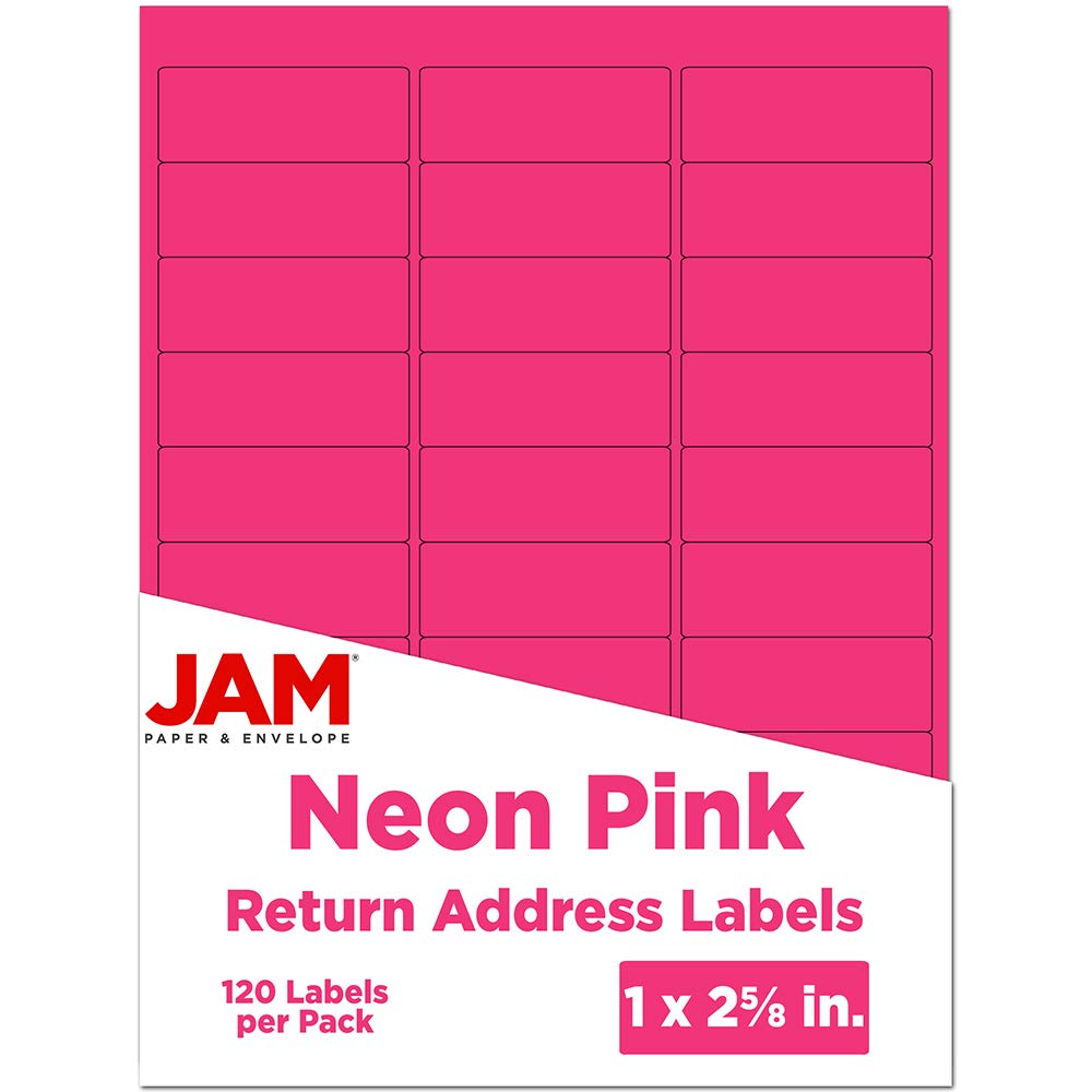 JAM PAPER Return Address Labels - Standard Mailing - 1 x 2 5/8 - Neon Pink - 120 Shipping Labels/Pack