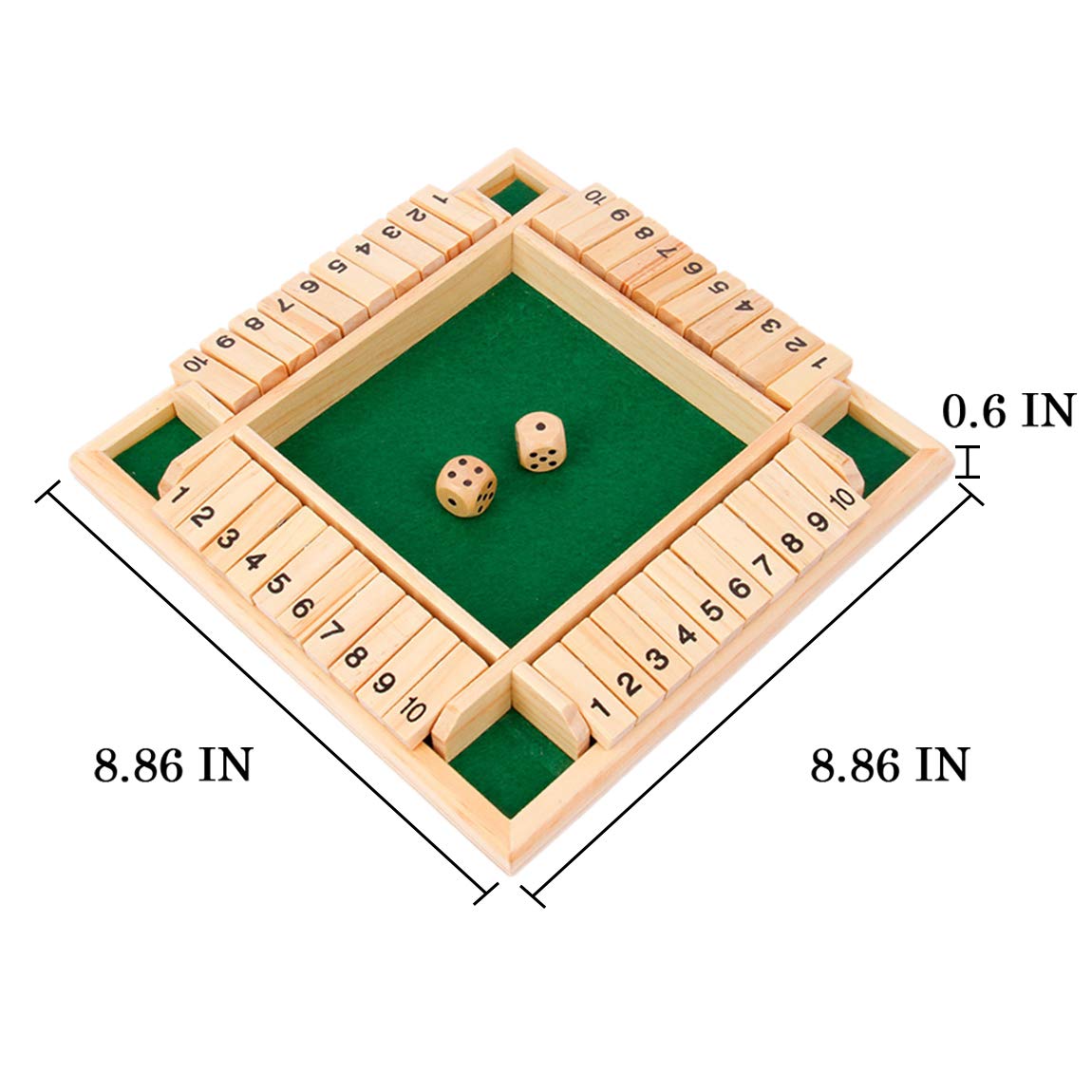 Amazon.com: Shut The Box Family Game, 4 Sided Large Wooden Number Dice  Board Game( 1-4 Players ), 8 Dice + Shut The Box Rules, Amusing Game for  Learning Addition for Kids /