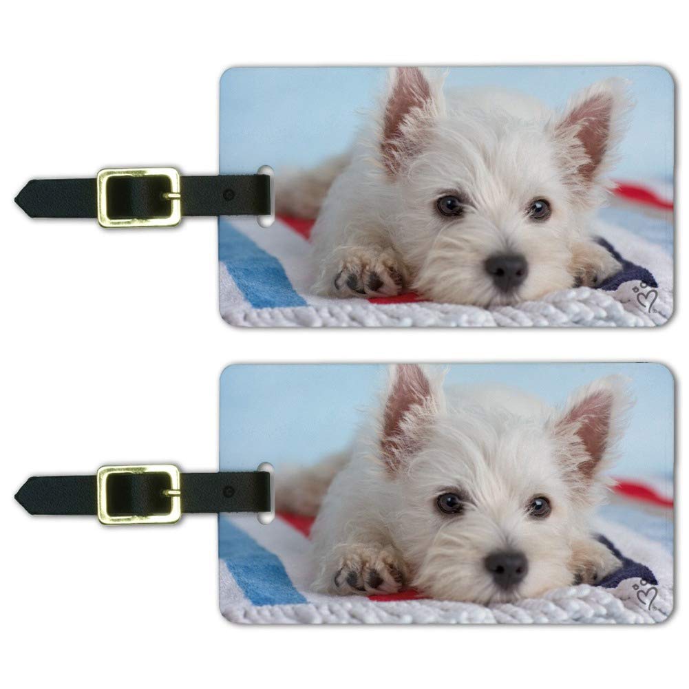 West Highland Terrier Westie with Towel Luggage ID Tags Cards Set of 2