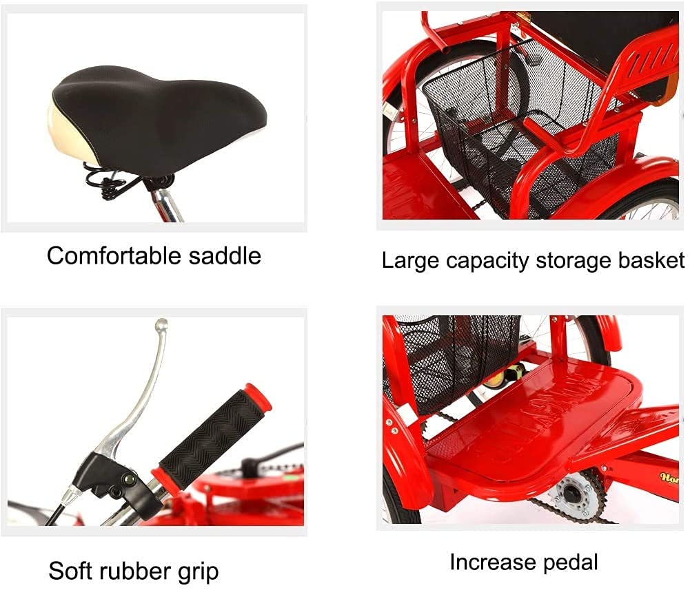 PAGOIAAR Adult Cargo Tricycles Beach Cruiser Bikes Shopping 20 Inch Three-Wheeled Bicycles Adult Tricycle with Back Seat and Basket Trike Bike for Beginner Riders Single Speed 3 Wheel Bicycles