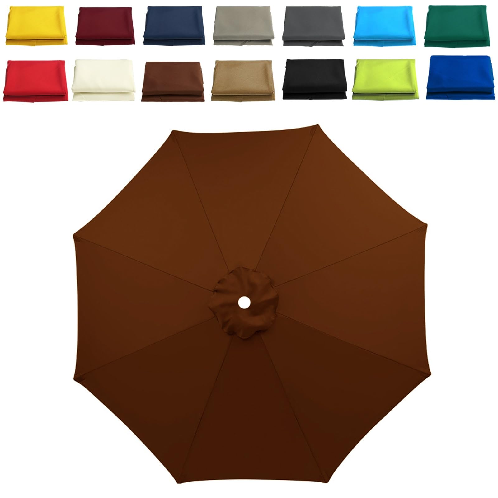 WOGTITYI Garden Parasol Replacement Cloth Replacement Parasol Canopy 6.5ft 8.8ft 9.8ft 6Ribs/8Ribs Anti-UV Polyester Fabric, Waterproof(Thickness:Coffee,Size:9ft-8Arms)