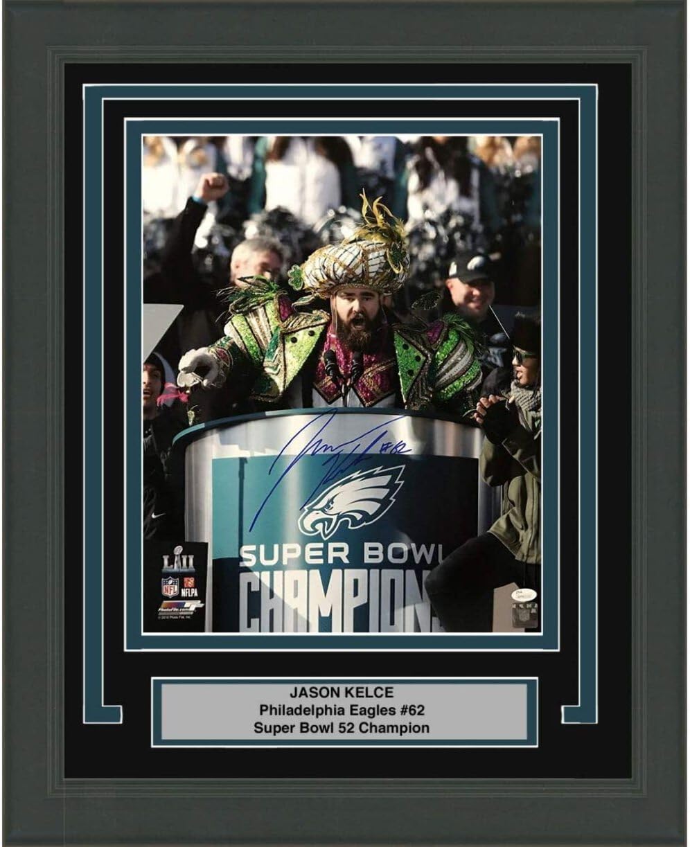 Framed Autographed/Signed Jason Kelce Super Bowl Parade Speech Mummers Philadelphia Eagles 16x20 Football Photo JSA COA