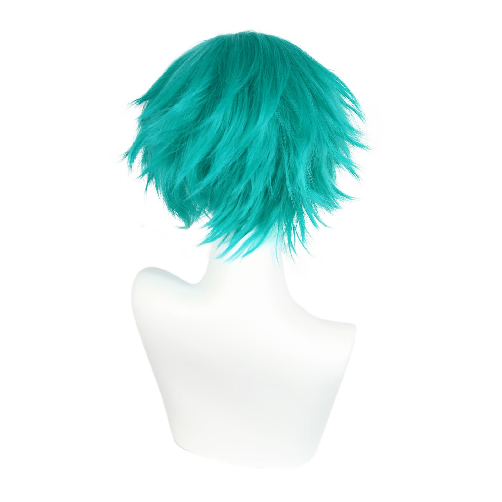 BEKIDER+1 Hair Cap Short Teal Green Wig for Men Teal Green Wavy Wig with Bangs for Halloween Christmas Event Costume Party - Image 3